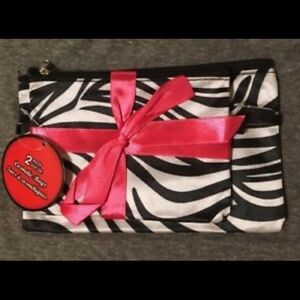 *BRAND NEW* 2 In 1 Black and White Zebra Print Cosmetic Bag With Pink Ribbon Tie